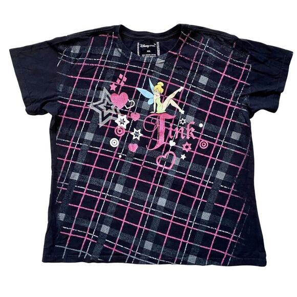 DISNEY STORE TINKERBELLE BLACK PLAID ORGANIC COTTON GLITTER T-SHIRT - SIZE XXL - Picture 1 of 7